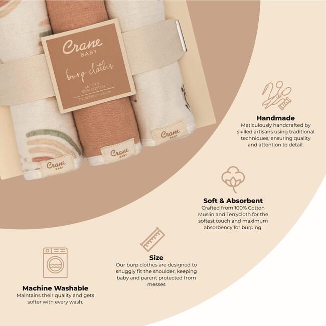 Parker 3-pc. Newborn Burp Cloth Set (Rainbow/Butterfly) - Burp Cloths - 3