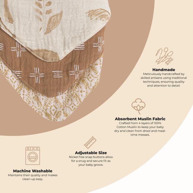 Kendi 3-pc. Muslin Baby Bib Set (Safari Animal)