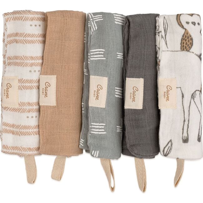 Ezra 5-pc. Cotton Baby Washcloth Set (Woodland Animal) - Washcloths & Hand Towels - 5