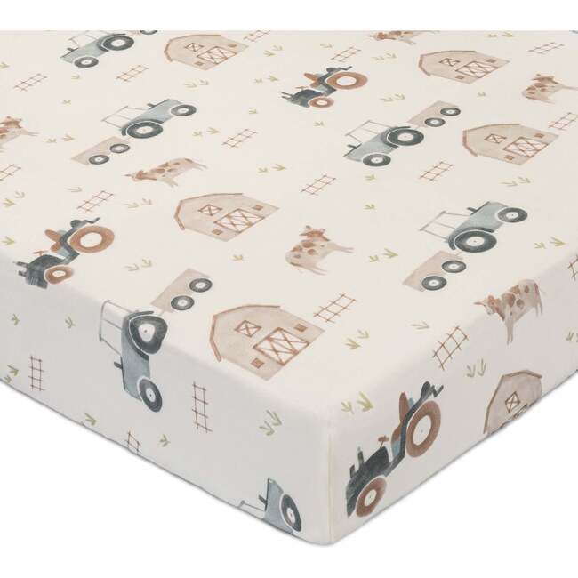 Charlie Farmhouse Tractor Crib Fitted Sheet for Baby Nursery