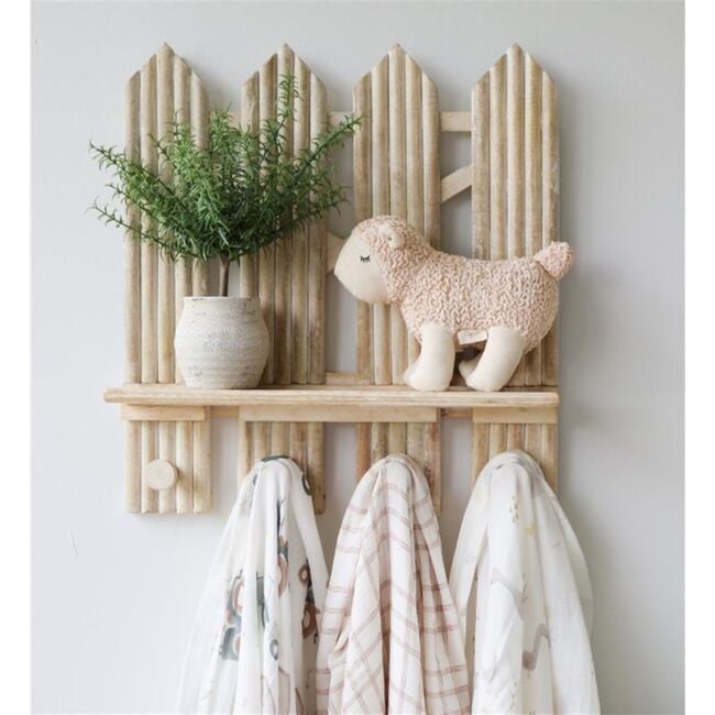 Charlie Farmhouse Wooden Fence Nursery Wall Decor Shelf - Blankets - 3