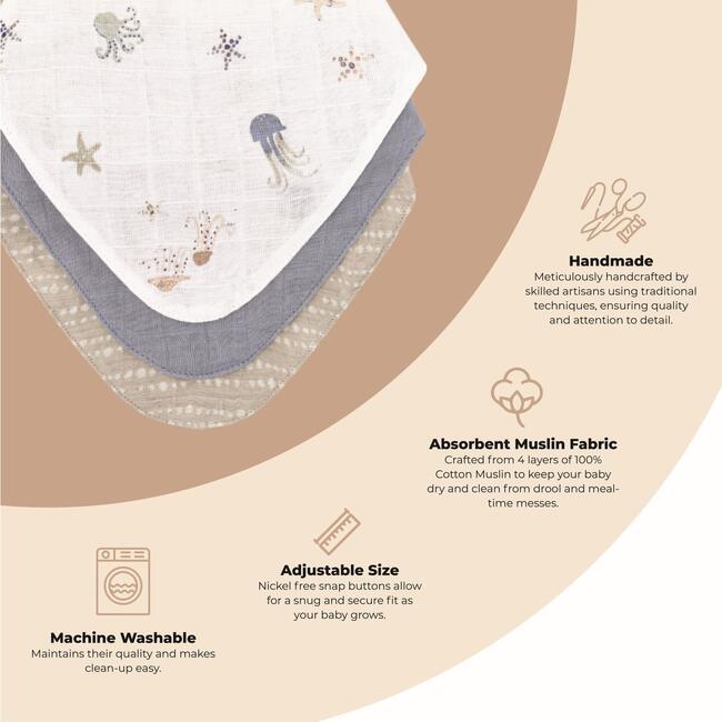 Cove 3-pc. Muslin Baby Bib Set (Sea Life) - Bibs - 5