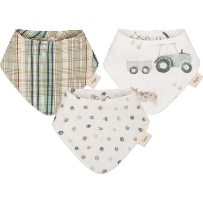 Charlie 3-pc. Farmhouse Tractor Muslin Baby Bib Set