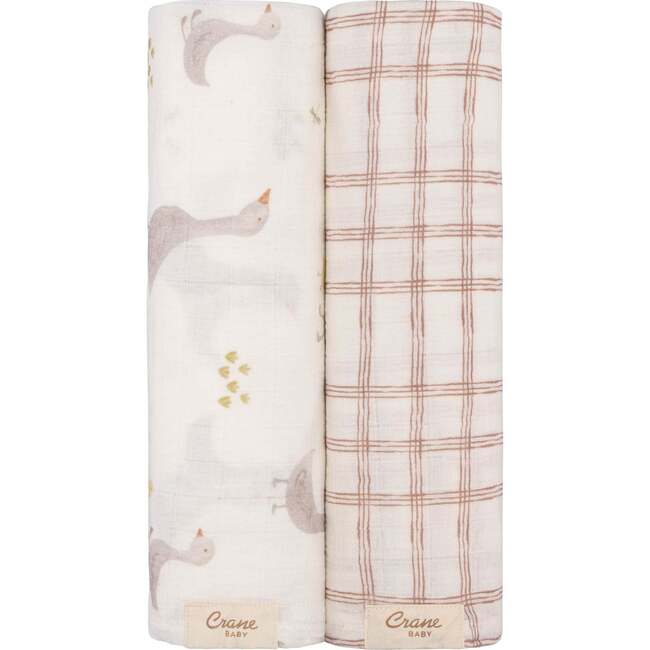 Charlie 2-pc. Farmhouse Goose/Check Muslin Swaddle Set