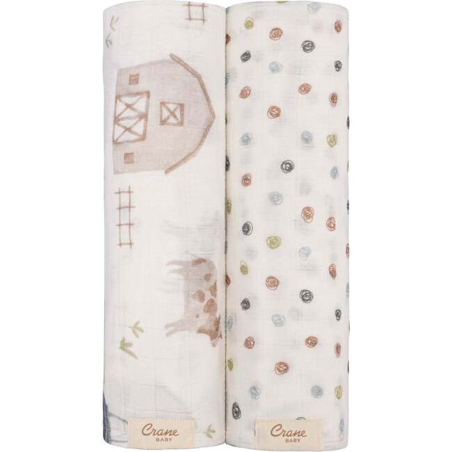 Charlie 2-pc. Farmhouse Tractor/Dot Muslin Swaddle Set