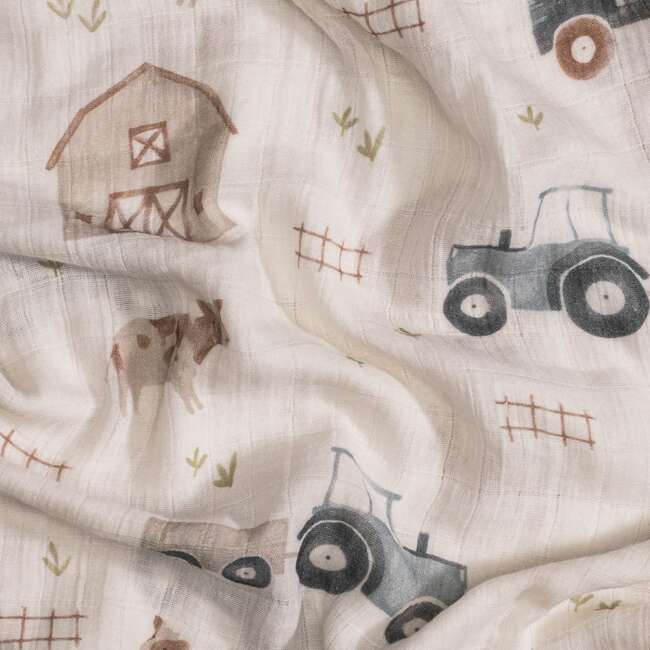 Charlie 2-pc. Farmhouse Tractor/Dot Muslin Swaddle Set