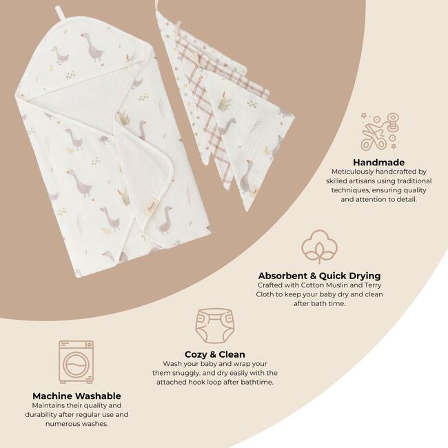 Charlie Farmhouse Goose Baby Bath Towel & Wash Cloth Set - Towels - 4