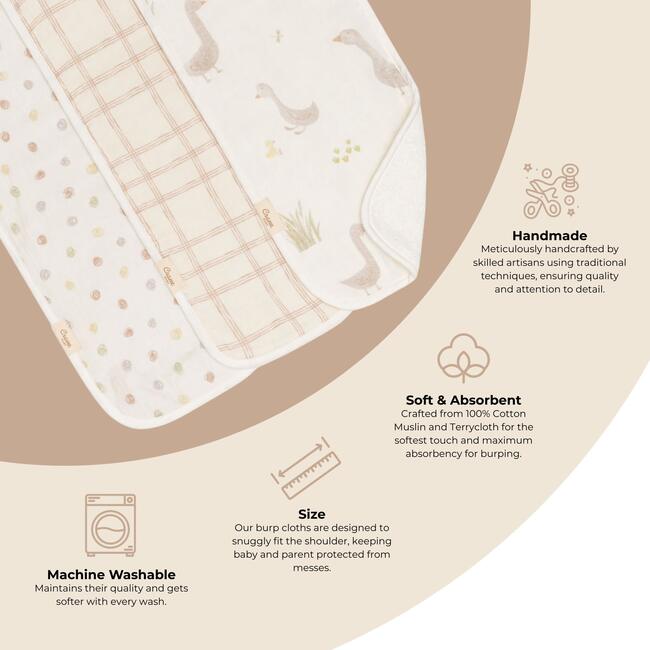 Charlie 3-pc. Farmhouse Goose Newborn Baby Burp Cloth Set - Burp Cloths - 3