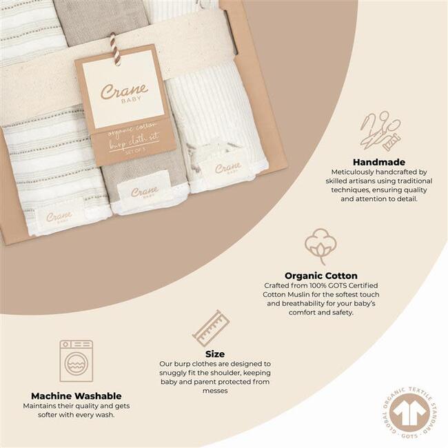 Avery 3-pc. Organic Cotton Newborn Burp Cloth Set (Bunny)