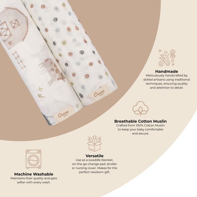 Charlie 2-pc. Farmhouse Tractor/Dot Muslin Swaddle Set - Swaddles - 4