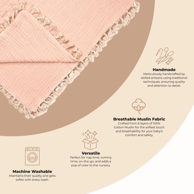 6-Layer Muslin Cotton Baby Blanket (Rose Pink)