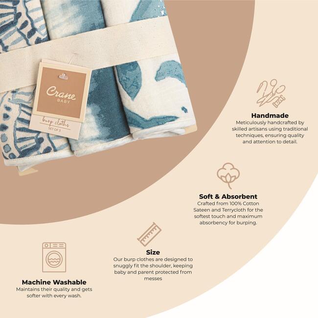 Caspian 3-pc. Newborn Burp Cloth Set (Whale) - Burp Cloths - 5