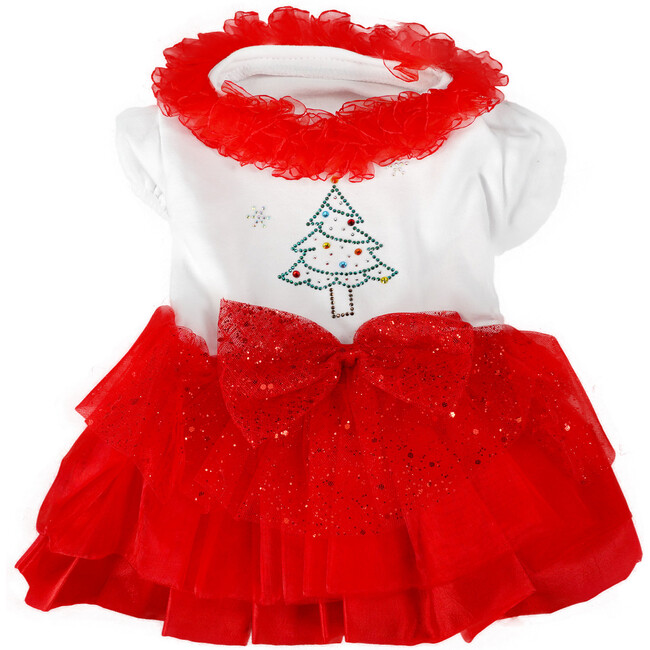 CHRISTMAS TREE RUFFLE RED DRESS