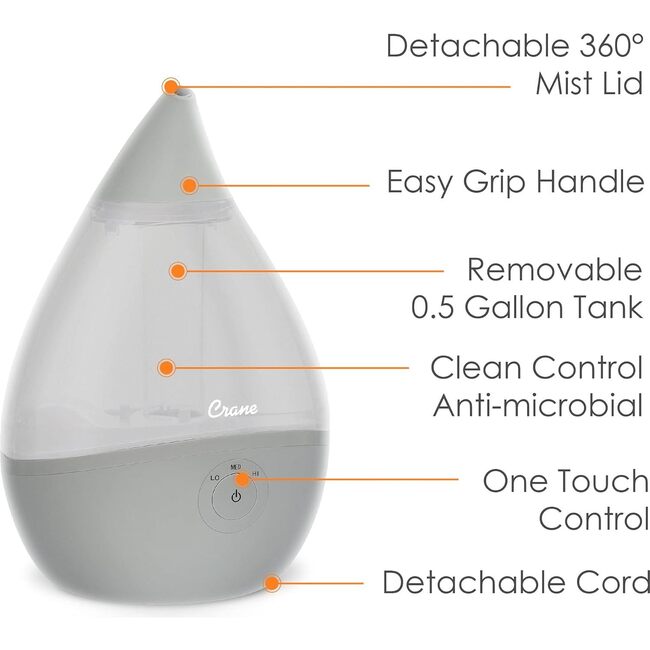 Droplet Cool-Mist Humidifier with Vapor Tray, 0.5. Gal. - Slate - Humidifiers - 3