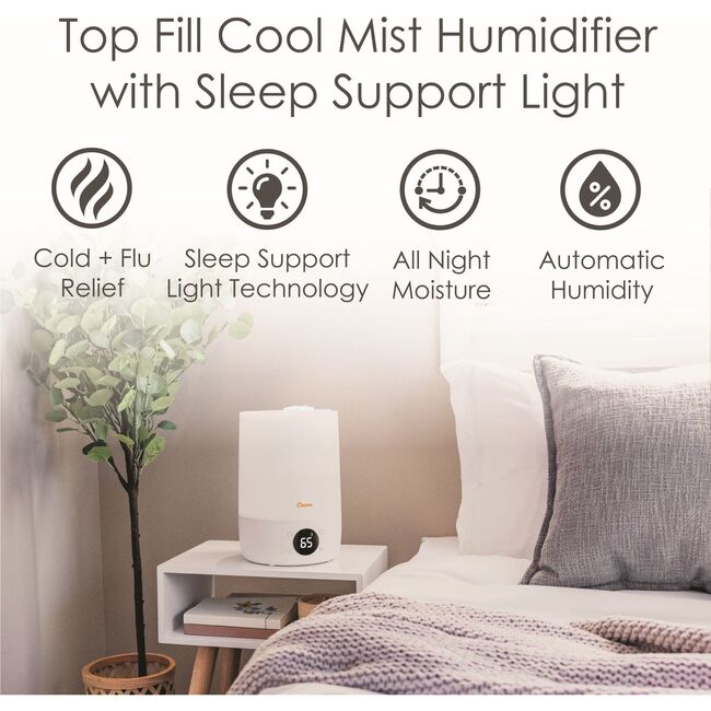 Top Fill Cool Mist Humidifier – 1.2 Gallon with Sleep Support Light & Essential Oil Tray - Humidifiers - 4