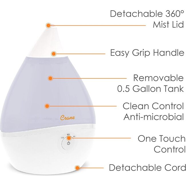 Droplet Cool-Mist Humidifier with Vapor Tray, 0.5. Gal. - White - Humidifiers - 3