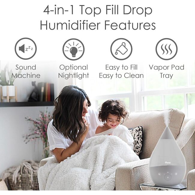 Drop 2.0 , 4-in-1 Cool-Mist Humidifier with Aroma Tray & Sound Machine - Grey