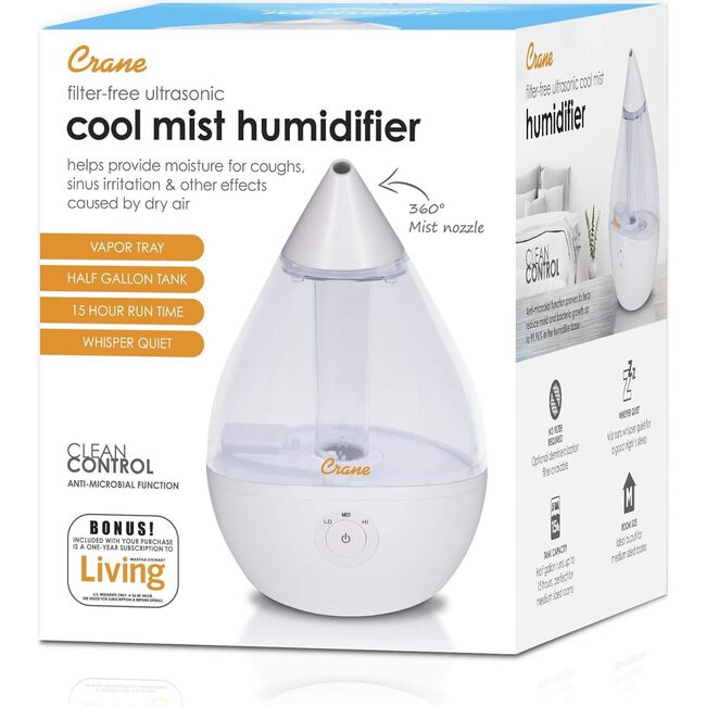 Droplet Cool-Mist Humidifier with Vapor Tray, 0.5. Gal. - Clear & White - Humidifiers - 6