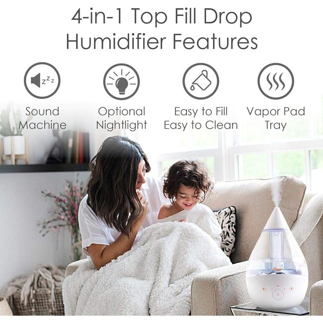 Drop 2.0 , 4-in-1 Cool-Mist Humidifier with Aroma Tray & Sound Machine - Clear & White