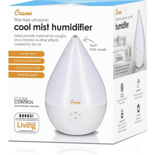 Droplet Cool-Mist Humidifier with Vapor Tray, 0.5. Gal. - White - Humidifiers - 7
