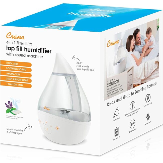 Drop 2.0 , 4-in-1 Cool-Mist Humidifier with Aroma Tray & Sound Machine - Clear & White - Humidifiers - 7