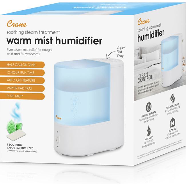 Crane Warm Mist Humidifier, 0.5 Gallon Tank, Steam Treatment with Vapor Pad Tray, Auto Shut-Off, Filter-Free, Quiet for Bedroom & Home - Humidifiers - 7