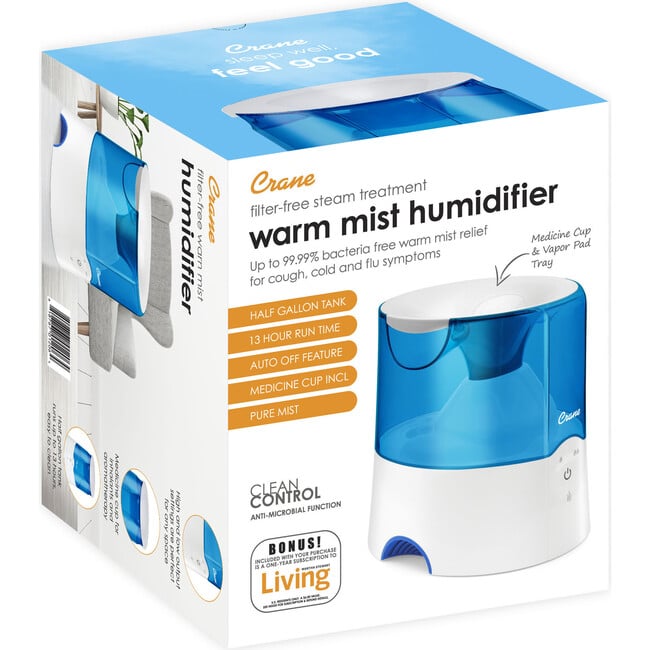 Crane Warm Mist Humidifier, 0.5 Gallon, Pure Mist, Air Humidifier for Home Bedroom and Office, Blue & White - Humidifiers - 7