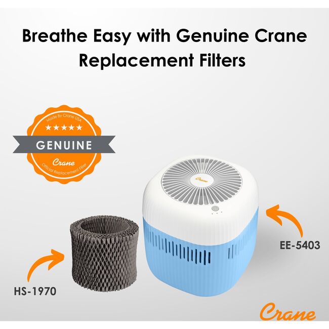 Crane Cool Mist Evaporative Humidifier, 0.5 Gal Top Fill, UV Light, Wick Filter, Dishwasher Safe Tank, Quiet, 3 Speeds, Blue/White - Humidifiers - 5