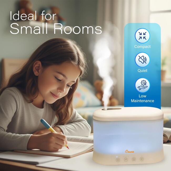 Crane 0.5 Gallon Top Fill Cool Mist Humidifier & Essential Oil Diffuser, Whisper-Quiet, 15-Hour Run Time, Night Light, Small Room Air Humidifier - Humidifiers - 7
