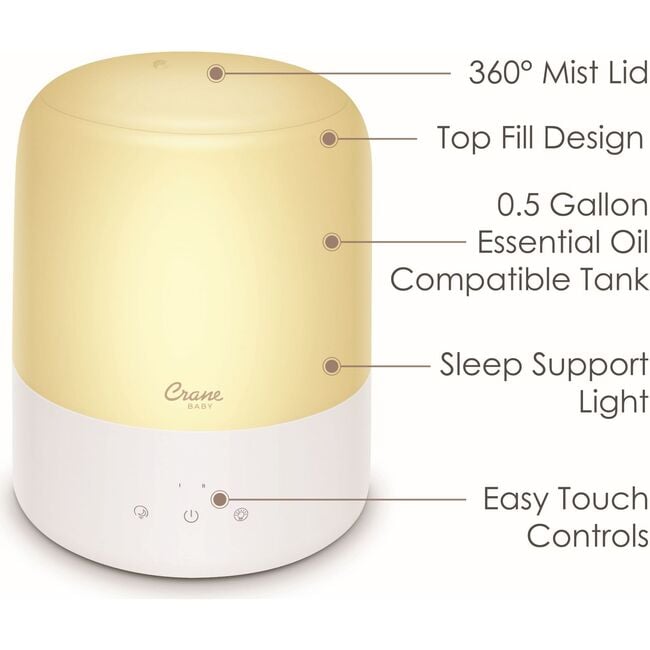 3-in-1 Compact Humidifier for Baby Nursery | 0.5 Gallon with Sleep Support Light & Aroma Diffuser - Humidifiers - 3