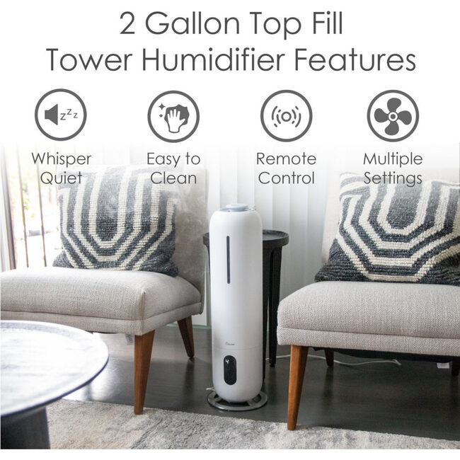 2 Gal. Ultrasonic Cool Mist Tower Humidifier with Germicidal UV-A Light