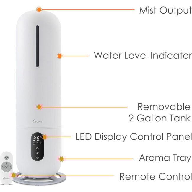 2 Gal. Ultrasonic Cool Mist Tower Humidifier with Germicidal UV-A Light - Humidifiers - 3
