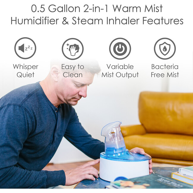 0.5 Gal. 2-in-1 Warm Mist Humidifier & Respiration Steam Inhaler for Personal Therapeutic Use