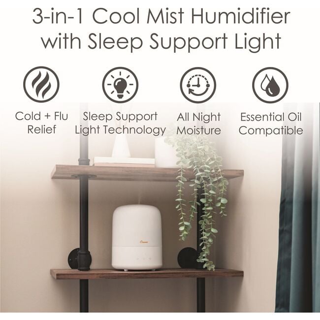 3-in-1 Compact Humidifier - 0.5 Gallon with Sleep Support Light & Aroma Diffuser - Humidifiers - 6