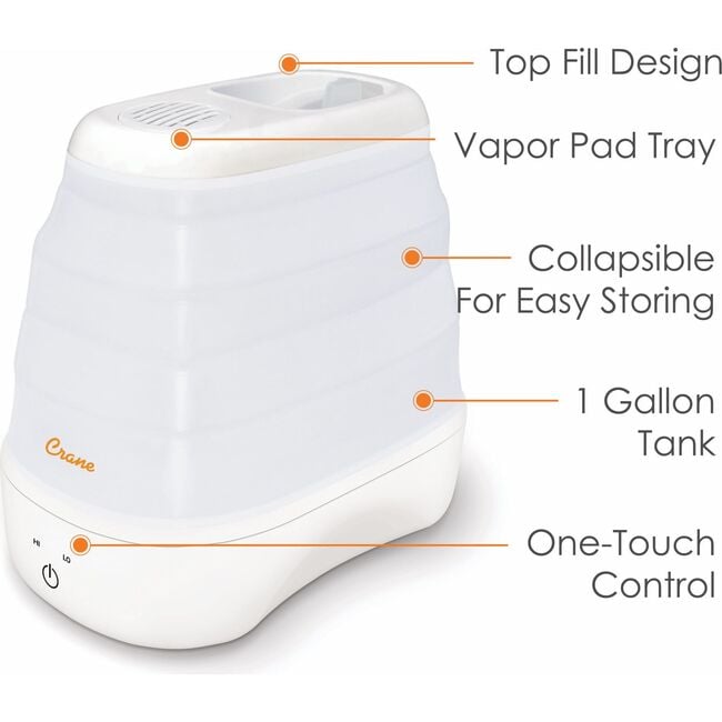 1 Gal. Warm Mist Collapsible Humidifier, White, Top Fill, for Medium Rooms Up to 500 sq. ft. - Humidifiers - 3