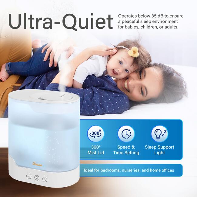 Crane 0.7 Gallon Top Fill Cool Mist Humidifier and Aroma Diffuser, with Color-Changing Night Light and Aroma Diffuser Function, Humidifier For Bedroom, Office or Nursery - Humidifiers - 5