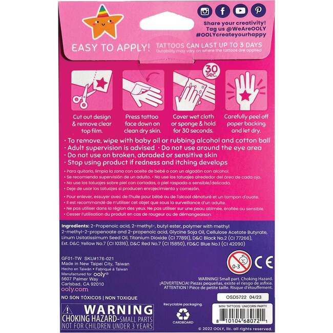 Mini Temporary Tattoos -  Unicorn Party