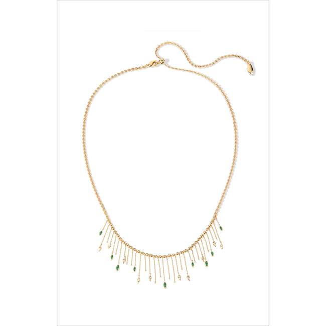 Verdant Whisper Tassels Necklace, Gold & Green