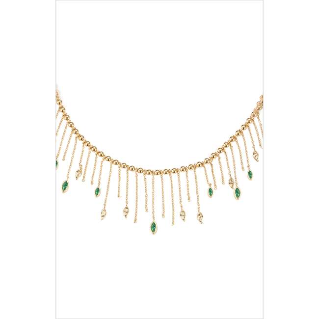 Verdant Whisper Tassels Necklace, Gold & Green