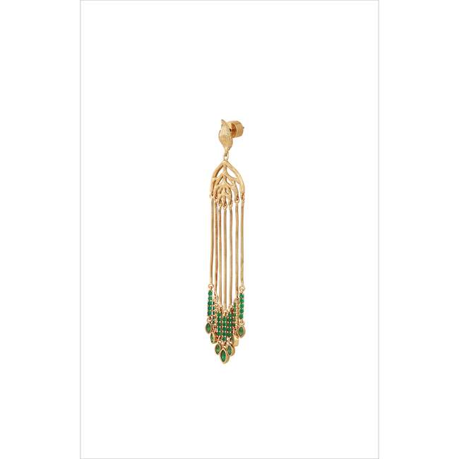 Verdant Whisper Tassels Earrings, Gold & Green