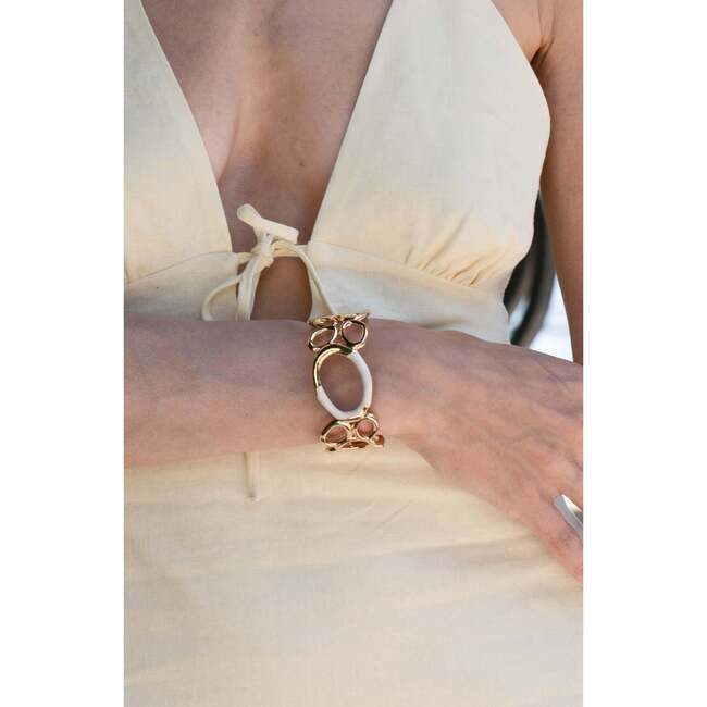 Time Ripples Round Bangle, White & Gold