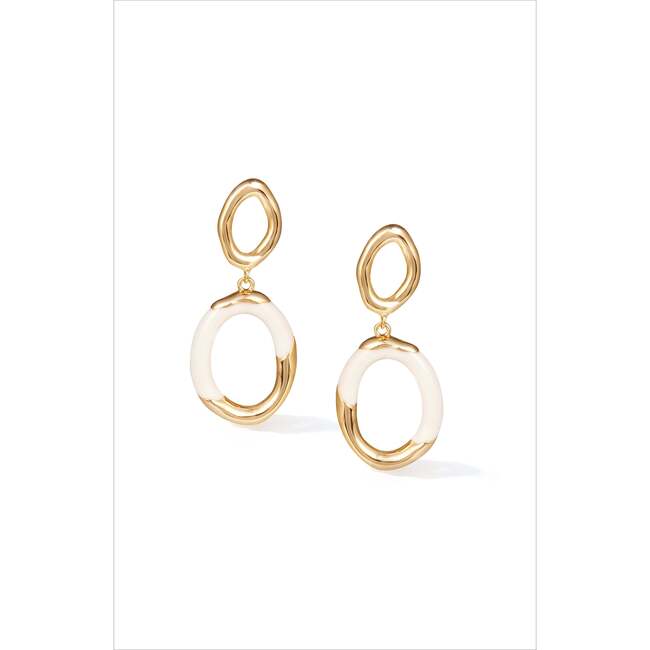 Time Ripples Round Earrings, White & Gold