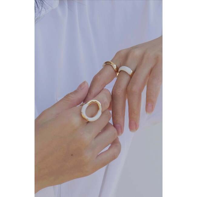 Time Ripples Round Ring, White & Gold