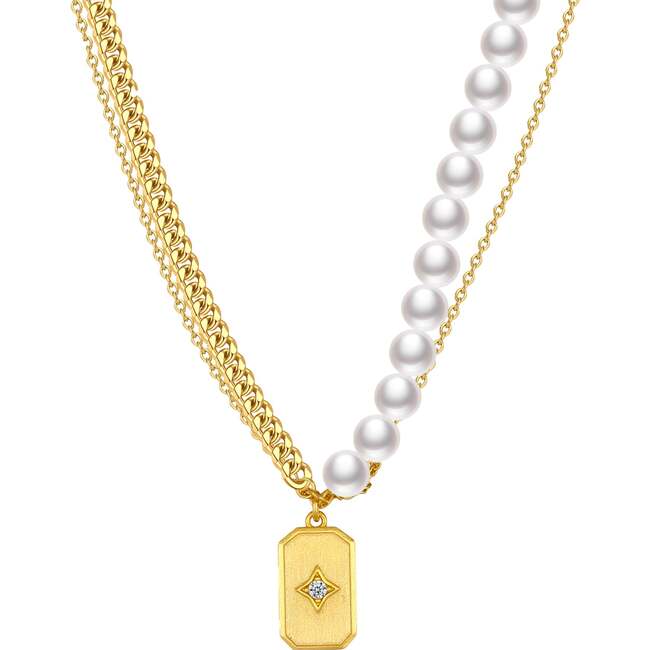 Star Shields Necklace, Gold & White