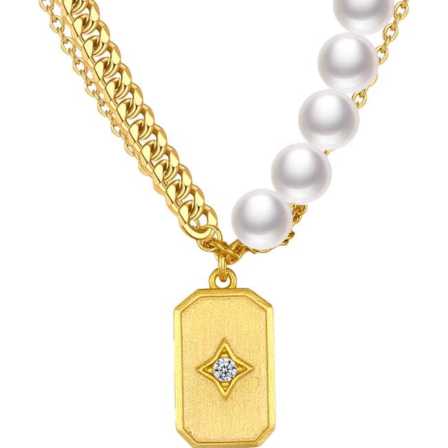 Star Shields Necklace, Gold & White