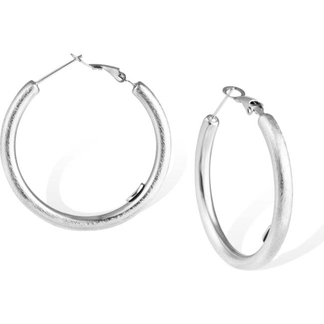 Retro Medium Hoop Earrings, Silver