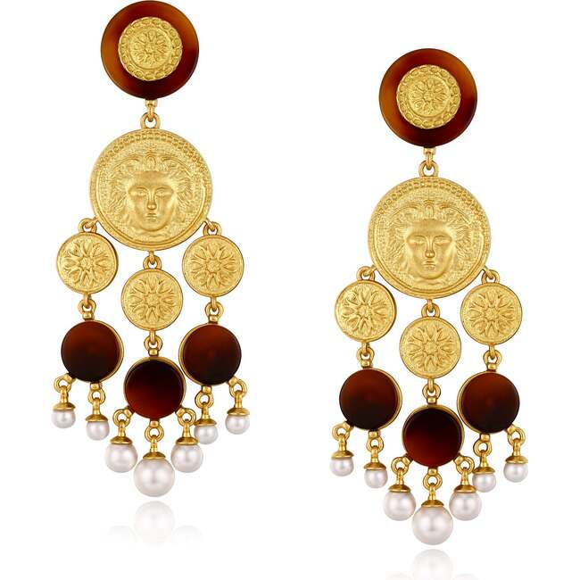 Retro Coin Tassel Earrings, Gold & Red