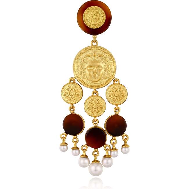 Retro Coin Tassel Earrings, Gold & Red