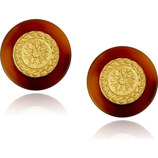 Retro Coin Earrings, Gold & Red