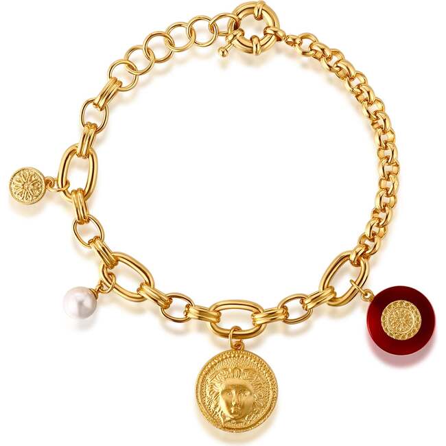 Retro Coin Bracelet, Gold & Red